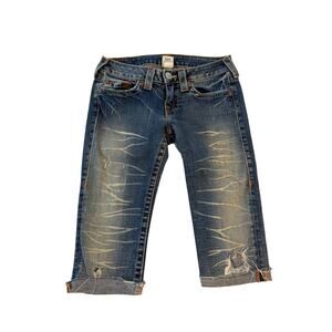 True Religion Low Rise Cropped Cuffed Denim Jeans Womens 27 Blue Y2K Vtg